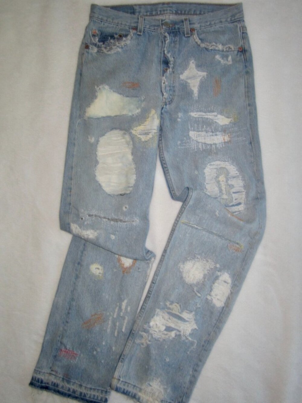 LEVI'S Button Fly Jeans Reworked Patched Distressed Greg Lauren Inspired 30 x 34
